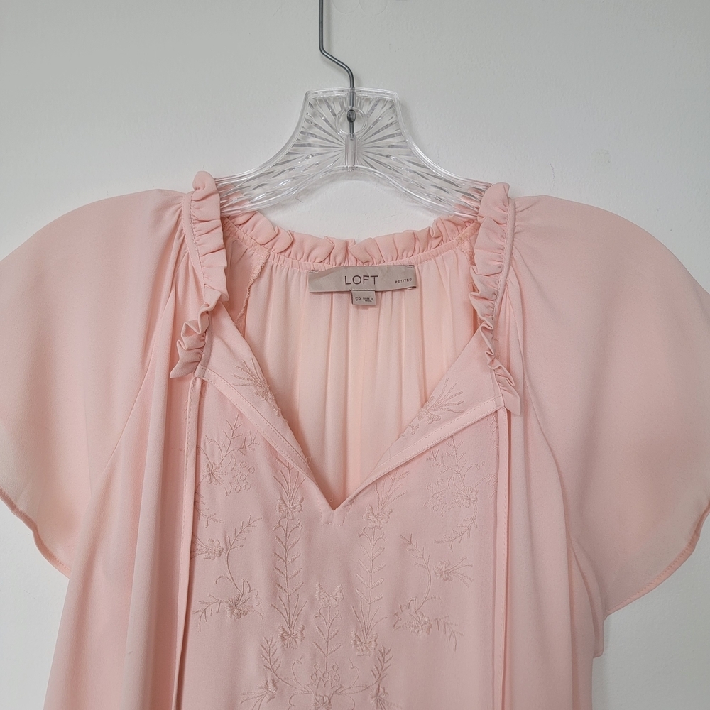LOFT Blush Pink Flutter Sleeve Blouse - Picture 2 of 7